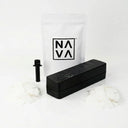 Black electronic device with a NAVA logo on a white background